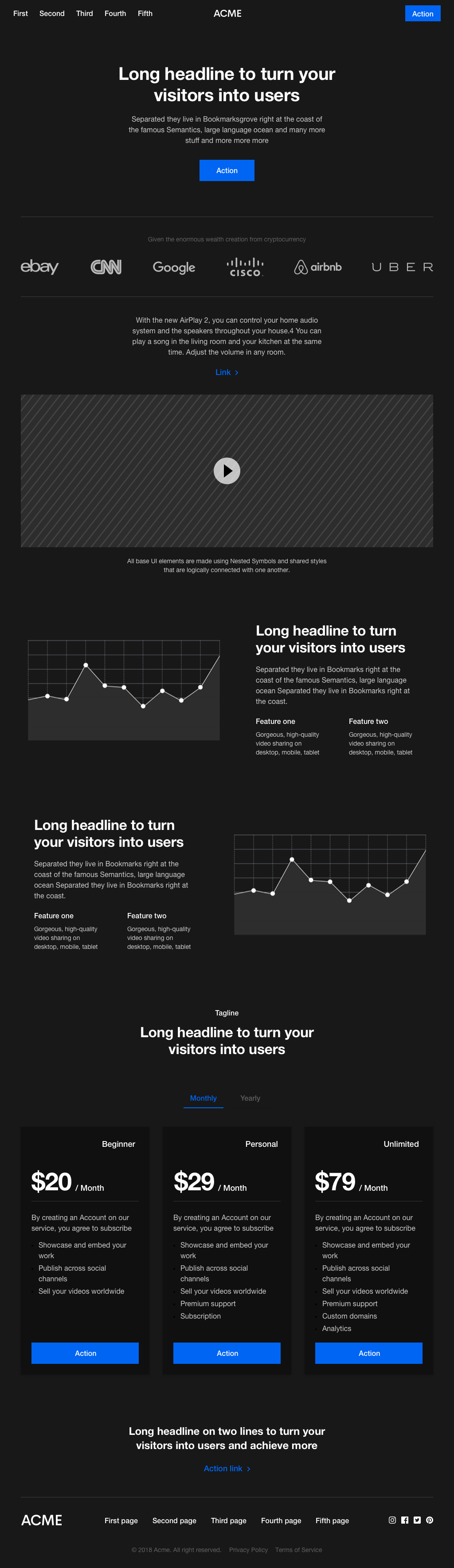 A Platforma Wireframe that shows many common web design patterns.