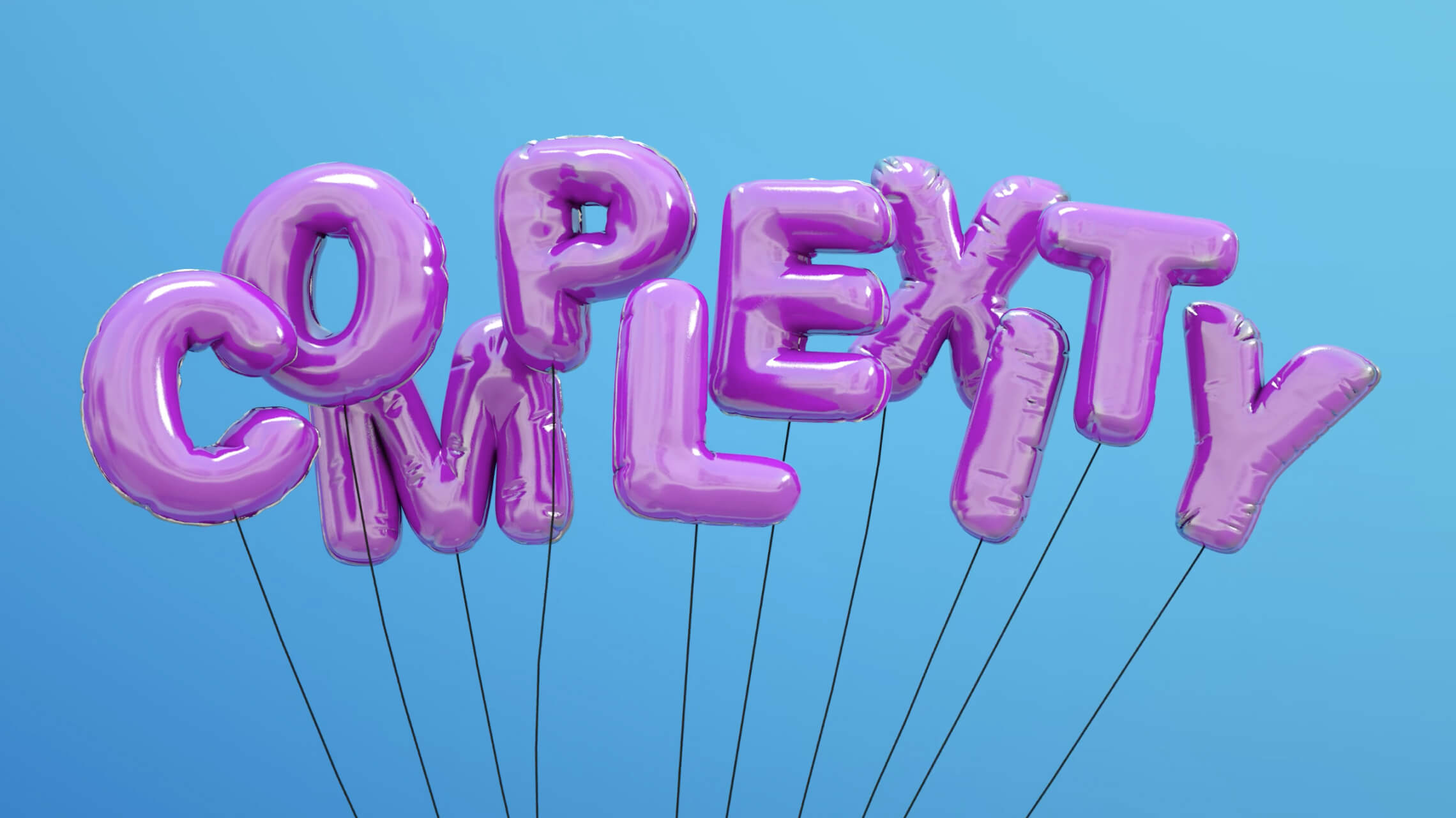 Helium balloons spelling the word complexity