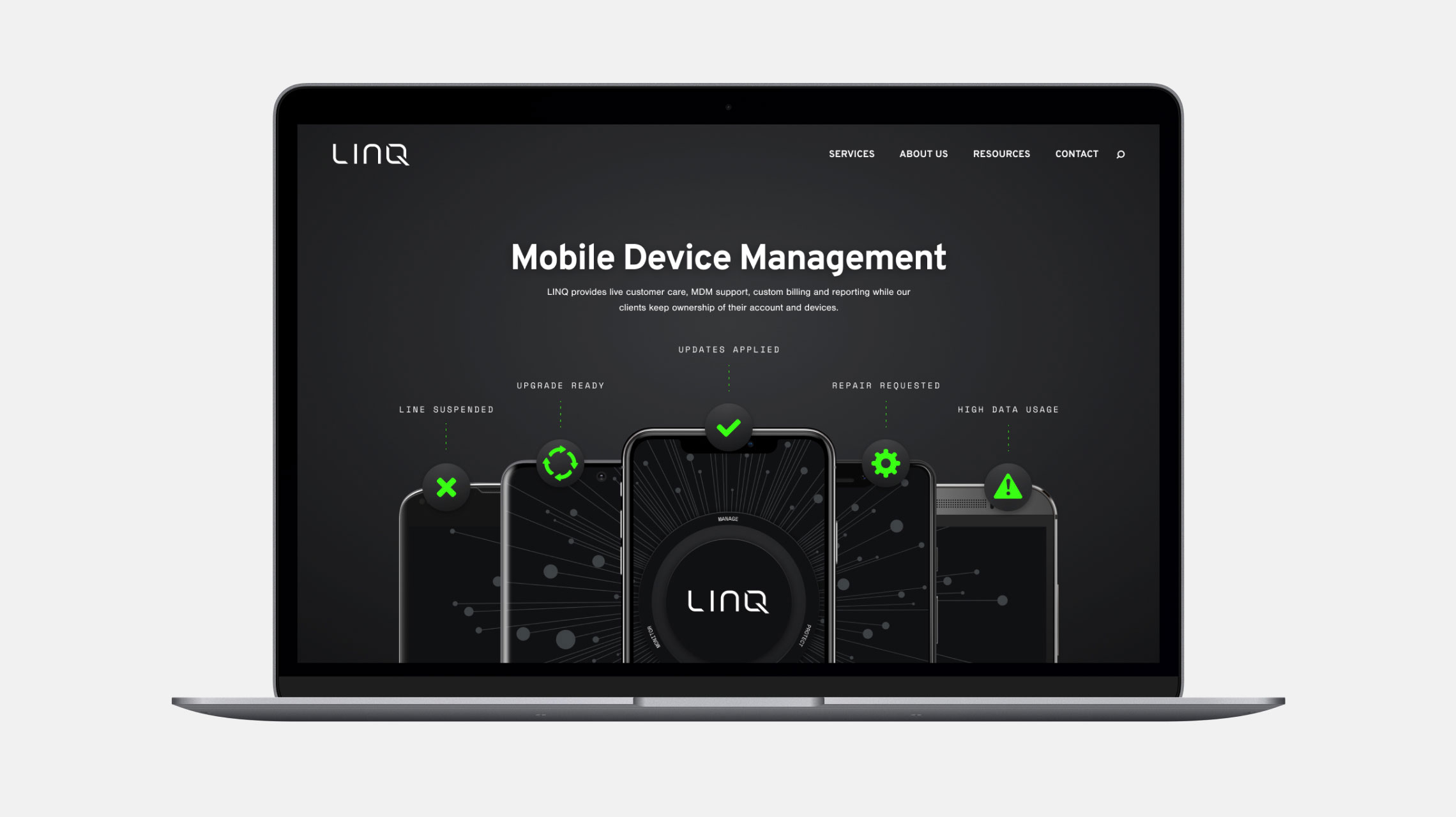 LINQ website displayed on notebook computer