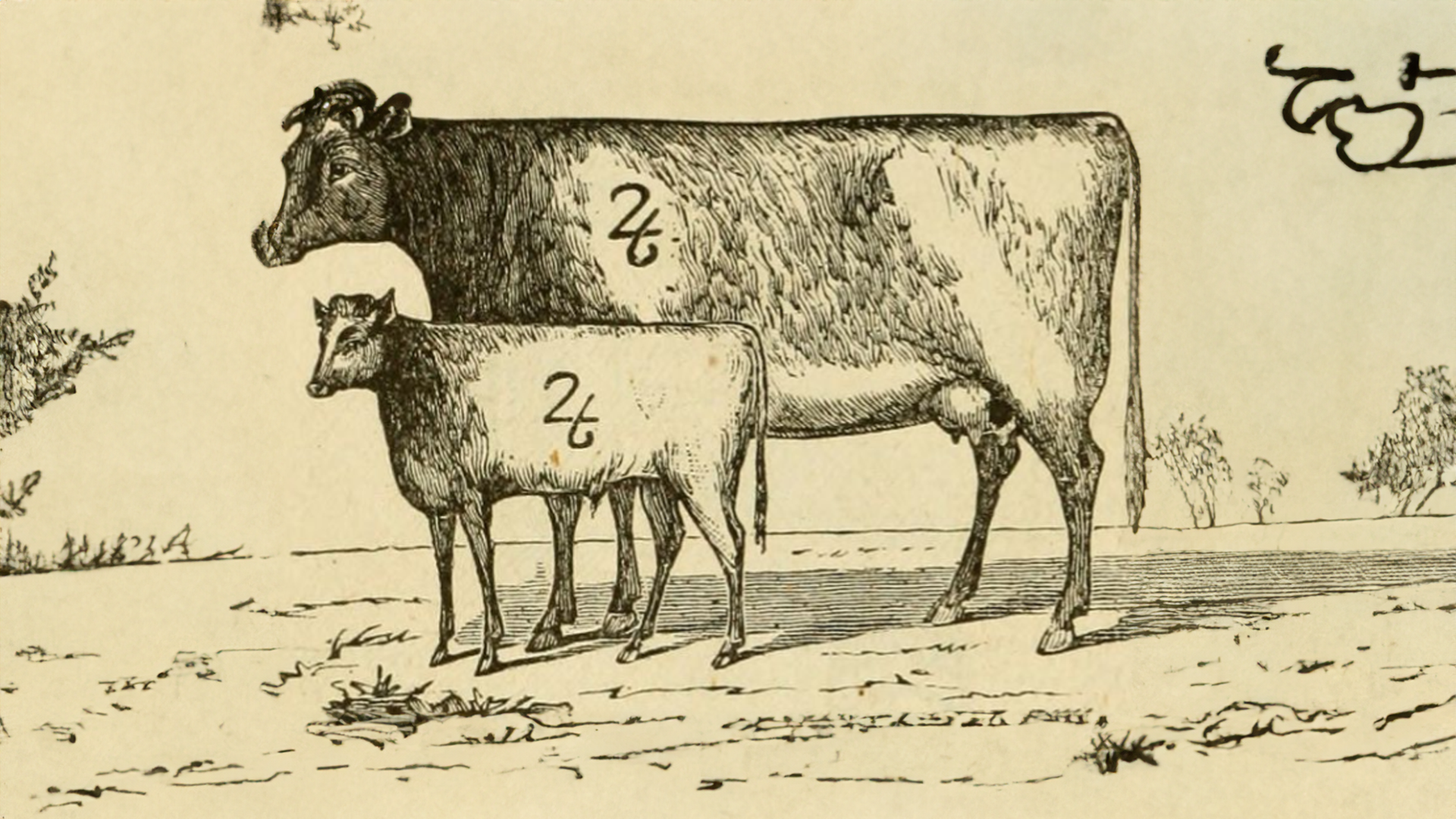 two cows with brand marks